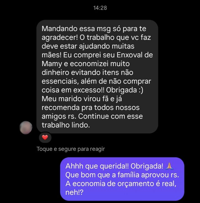 Print real de conversa com uma compradora