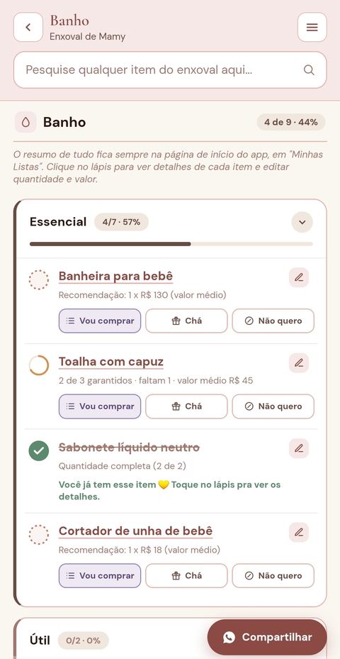 Categoria Banho com itens organizados