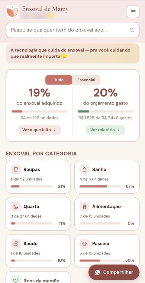 Home do app com visão geral por categoria